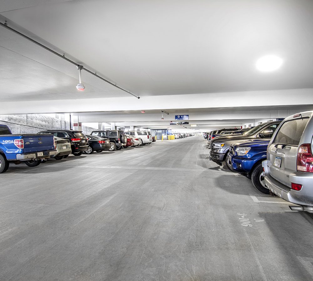 View of the parking stalls at the Eppley Airfield Parking Garage