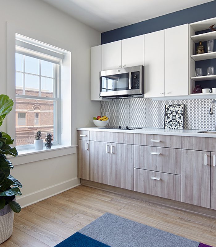 Interior view of a kitchen in the Freiden Micro Apartments