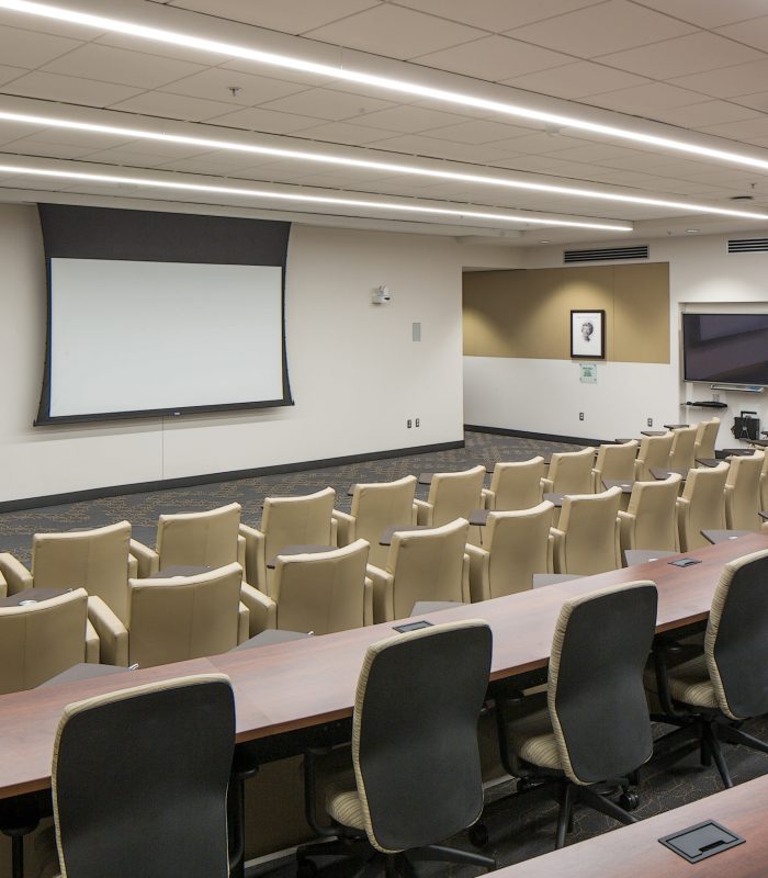Inside a lecture hall at Truhlsen Eye Institute