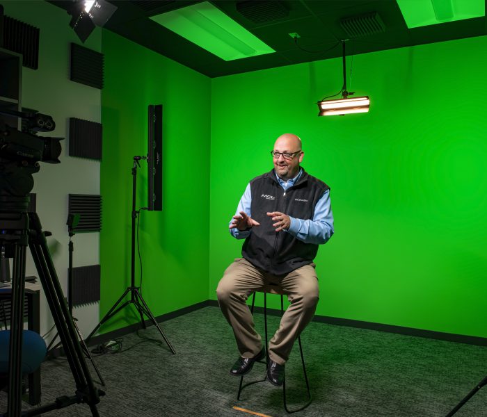 Employees using the green room at the MCL Construction headquarters.