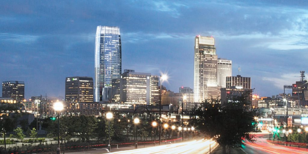 A rendering of Mutual of Omaha's corporate office tower in downtown Omaha, Nebraska.