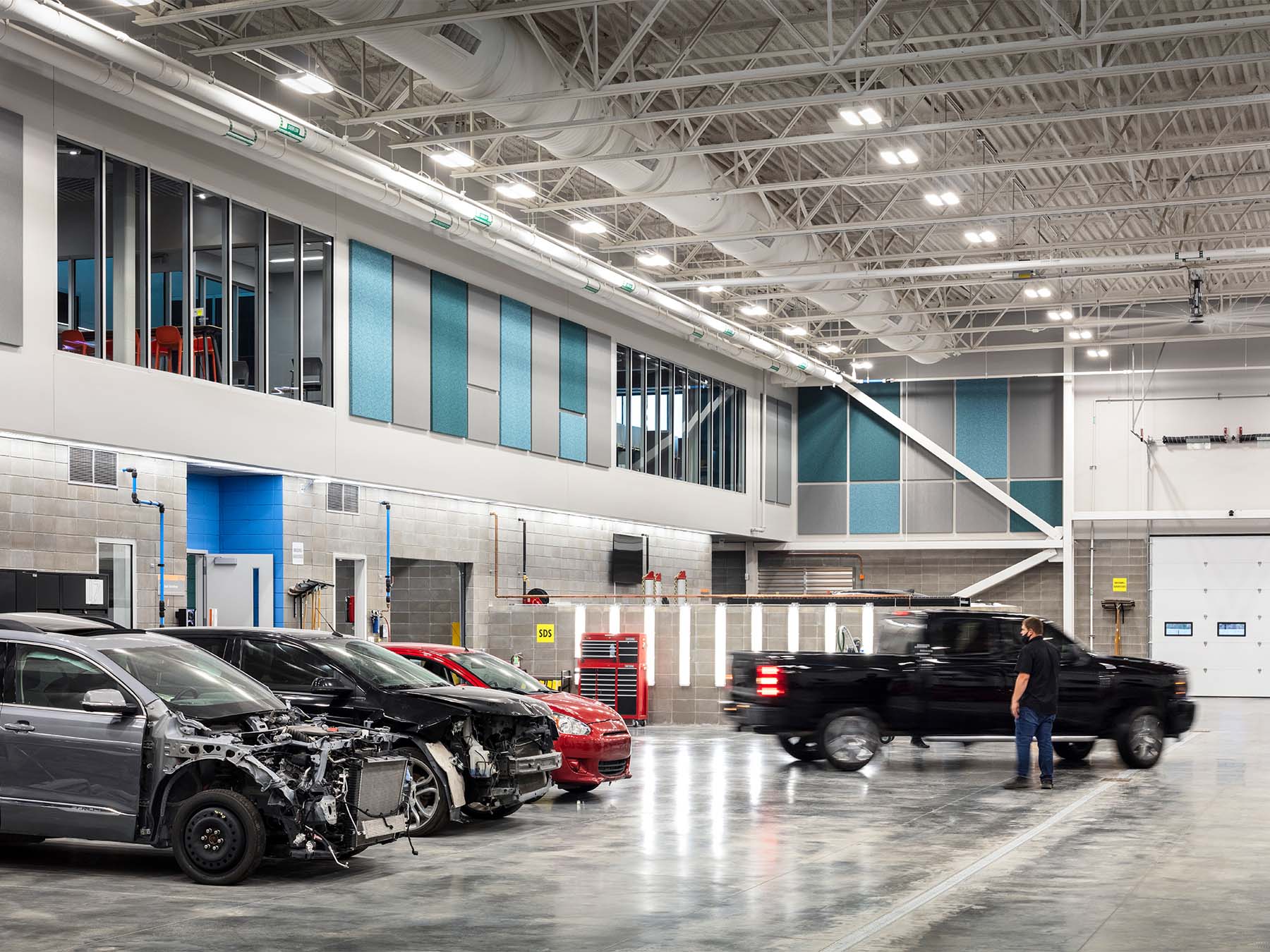 A view of open bays at MCC's Automotive Training Center