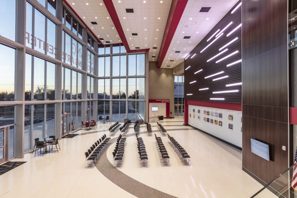 View inside the lobby at Mustang Performing Arts Center