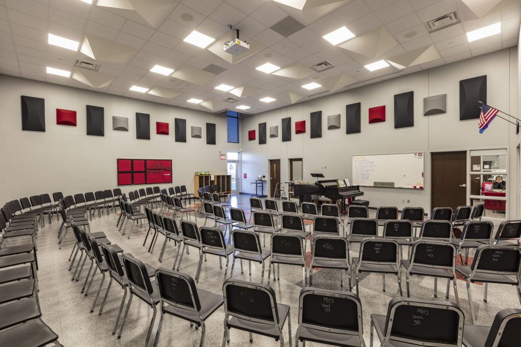 View inside a Mustang Performing Arts Center classroom.